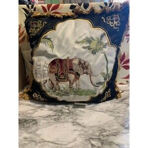 Fringe & Embroidered Elephant India Background Pillow BEAUTIFUL 16x16